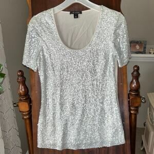 St John Silk Sequined Top Blouse size 2 Cream Silver